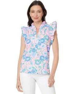 Lilly Pulitzer Klaudie Ruffle Sleeve Cotton Top | Shirts & Tops